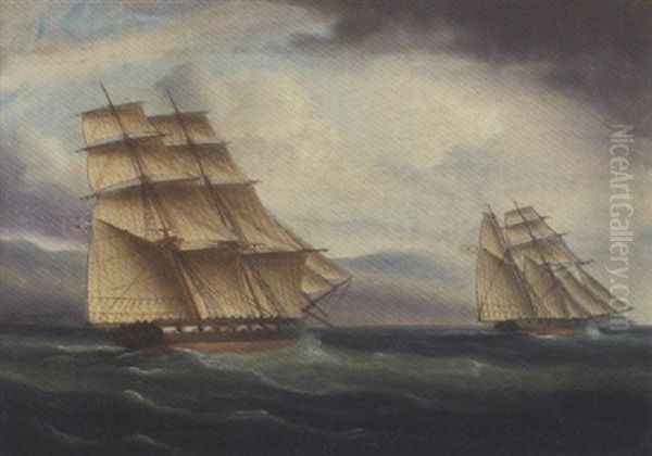 British Man-of-war Chasing A French Man-of-war by Thomas Buttersworth