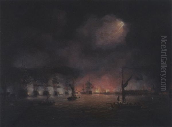 Bombardment Of Copenhagen, April 2, 1801 By A British Fleet Under Admiral Lord Nelson Oil Painting by Thomas Buttersworth