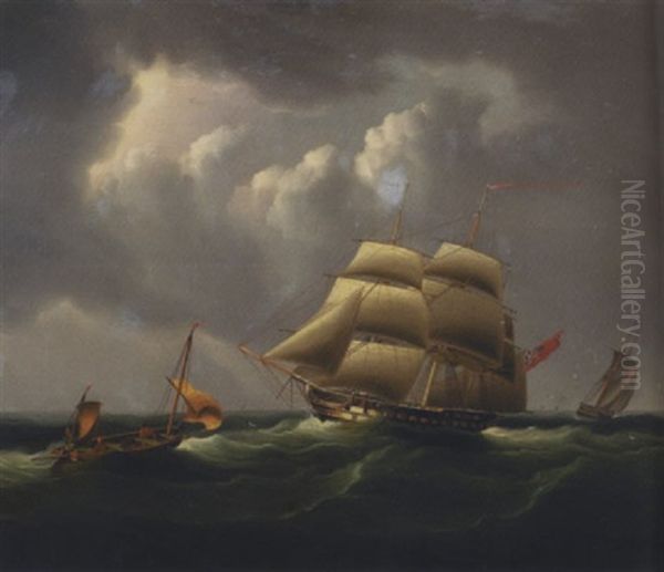 British Cutter And Frigate At Sea Oil Painting by Thomas Buttersworth