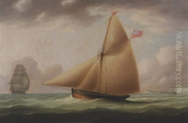 British Schooner Off The White Cliffs Of Dover Oil Painting by Thomas Buttersworth