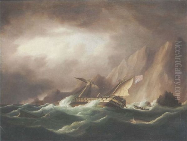 The Wreck Of A British Third Rate, With Rescue At Hand Oil Painting by Thomas Buttersworth