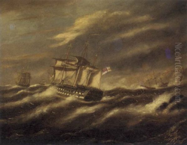 A Squadron In Heavy Seas Oil Painting by Thomas Buttersworth