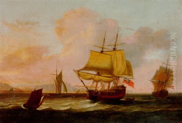 A Two-decker Crowded With Troops And An Armed Cutter Off Dover Oil Painting by Thomas Buttersworth