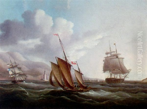 British And French Frigates Oil Painting by Thomas Buttersworth