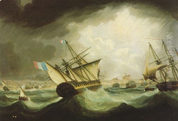 Sea Battle Oil Painting by Thomas Buttersworth