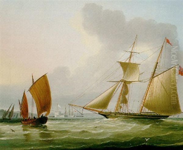 A Schooner And Other Shipping Oil Painting by Thomas Buttersworth