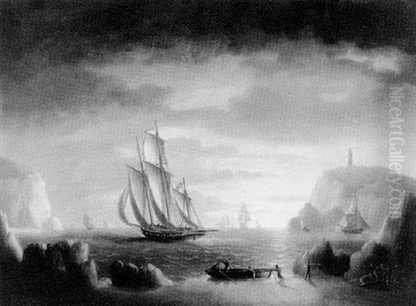 A Pirate Schooner Making Sail Oil Painting by Thomas Buttersworth