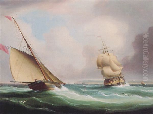 A Dispatch Cutter Making For A Man-o'-war Oil Painting by Thomas Buttersworth