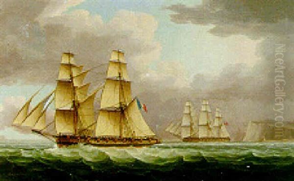 A Naval Incident Off Beachy Head During The Napoleonic Wars Oil Painting by Thomas Buttersworth