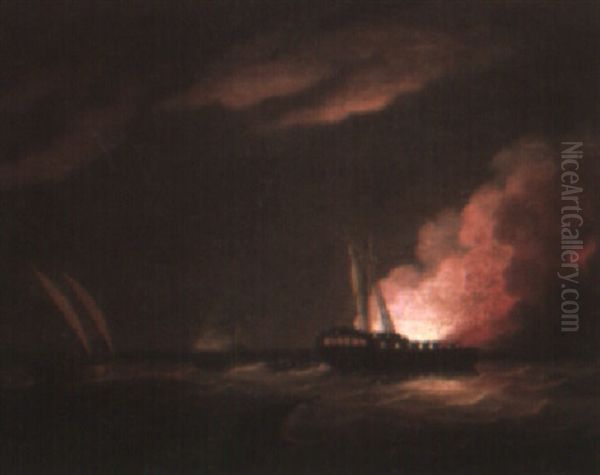 Encounter Between H.m.s. Seashore, Alis Fezzane And Badere-l-zaffere Oil Painting by Thomas Buttersworth