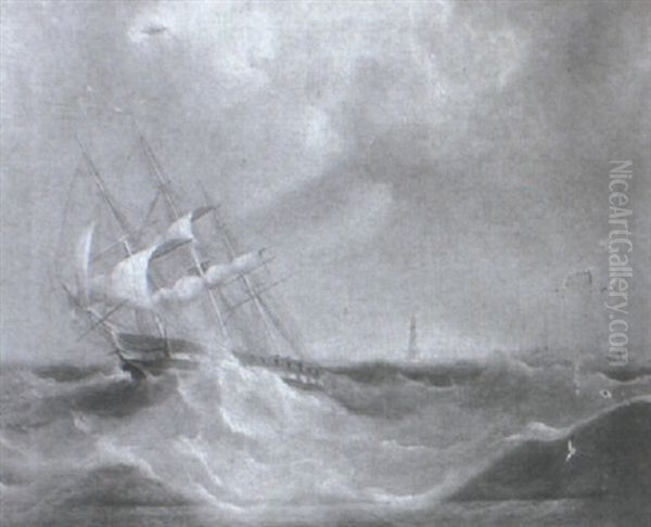 Ship In Stormy Seas Oil Painting by Thomas Buttersworth