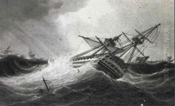 The Squadron Scattered In The Gale Oil Painting by Thomas Buttersworth