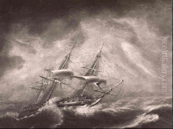 Frigate Riding Out A Storm Oil Painting by Thomas Buttersworth