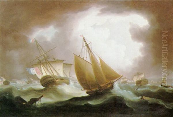 The Situation Of The Ships After The Battle Of Trafalgar    With The Cutter Entreprenante Carring Orders... Oil Painting by Thomas Buttersworth