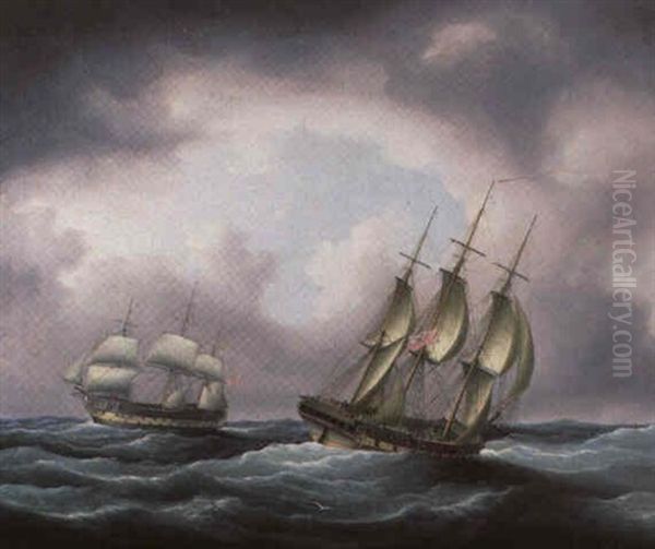 British Men-o-war In A Swell Oil Painting by Thomas Buttersworth