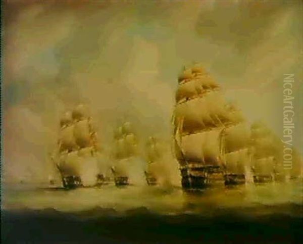 The Action Of Commodore Dance And The Comte De Linois Off   The Straits Of Malacca, 15th February 1804 Oil Painting by Thomas Buttersworth