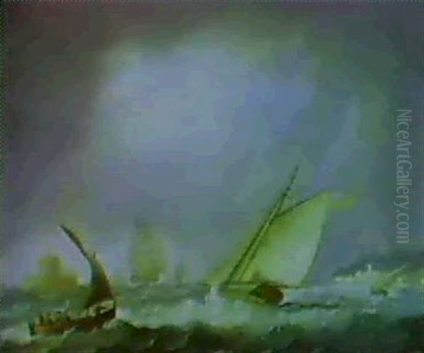 His Majesty's Ships Off The Budgio Lightohuse Oil Painting by Thomas Buttersworth