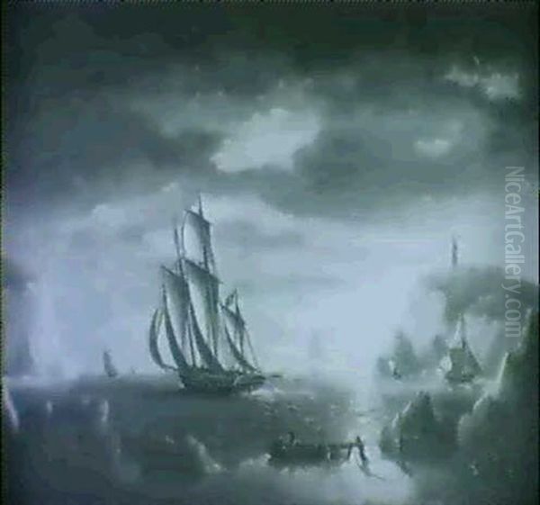 A Pirate Schooner Making Sail Oil Painting by Thomas Buttersworth