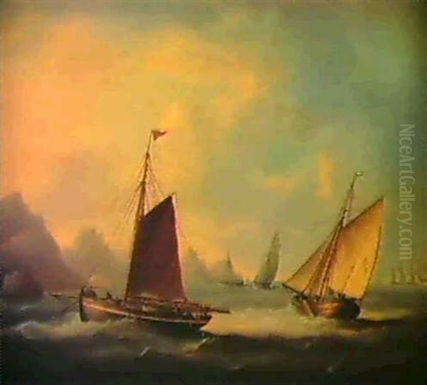 Dutch Fishing Boats At Sea Oil Painting by Thomas Buttersworth