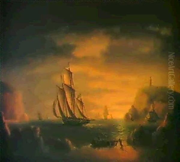 Moonlight Pirate Scene Oil Painting by Thomas Buttersworth