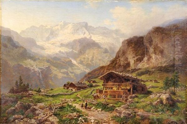 Gimmelwald Et La Jungfrau Oil Painting by Joseph Nikolaus Buettler