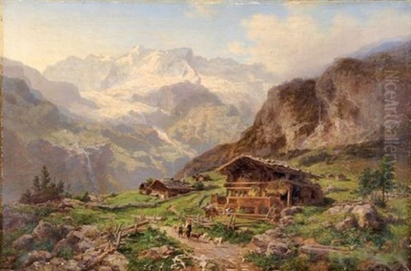 Gimmelwald Et La Jungfrau Oil Painting by Joseph Nikolaus Buettler