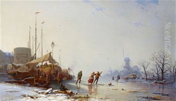 Eislaufvergnugen Oil Painting by Joseph Nikolaus Buettler