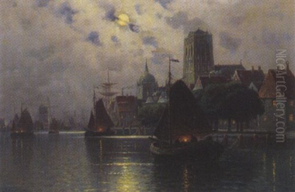 Hafenstadt Im Mondlicht Oil Painting by Joseph Nikolaus Buettler