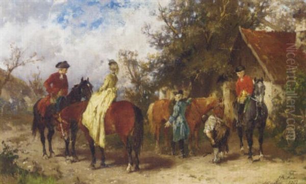 Preparing For The Ride Oil Painting by Georg Heinrich Buettner