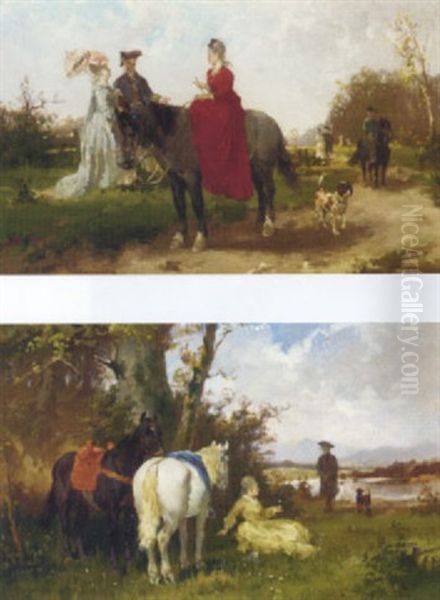 An Afternoon Ride Oil Painting by Georg Heinrich Buettner