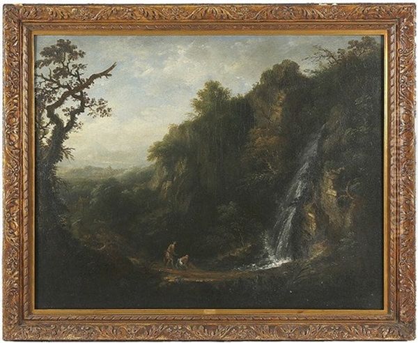 Figures By Powerscourt Waterfall Oil Painting by John Butts