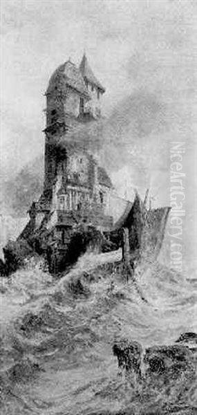 Le Phare Oil Painting by Antoine Eugene Ernest Buttura