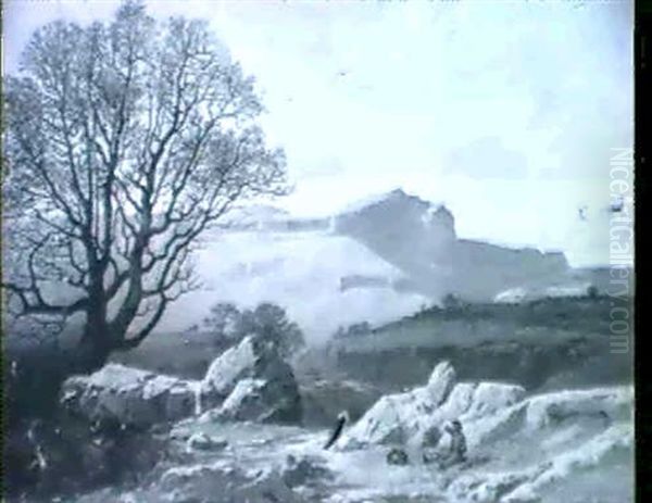 Paysage De Montagne Avec Un Arbre A Gauche Oil Painting by Antoine Eugene Ernest Buttura