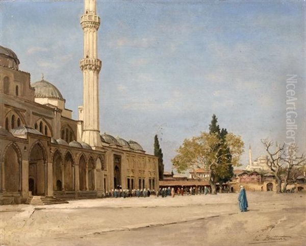 Vue De La Mosquee Yeni-djami A Istanbul Oil Painting by Eugene Ferdinand Buttura