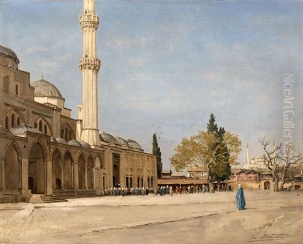 Vue De La Mosque Yeni-djami A Istanbul Oil Painting by Eugene Ferdinand Buttura