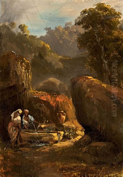 A La Fontaine, Bresil Oil Painting by Abraham Louis Buvelot