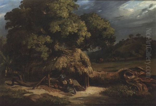 Brazilian Landscape With A Hut By A Pool Oil Painting by Abraham Louis Buvelot