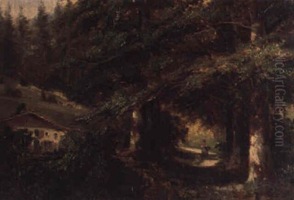 Figure In A Country Lane Oil Painting by Abraham Louis Buvelot