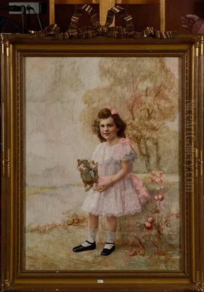 Portrait D'une Fillette En Pied Portant Sa Peluche Oil Painting by Ferdinand Buyle