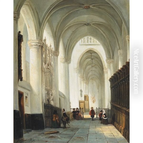 Sunlit Cathedral With Townspeople Oil Painting by Geertruida Maria Buys