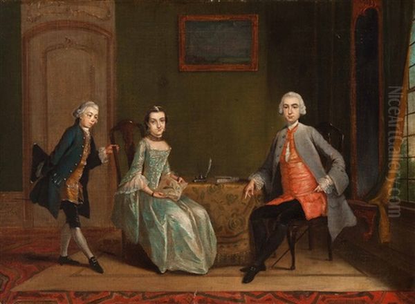 Portrait Of An Unknown Couple And Their Servant In An Interior Oil Painting by Jacob Buys