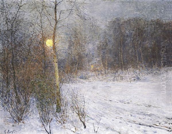 Route Dans La Foret Sous La Neige Oil Painting by Georges Leon Ernest Buysse