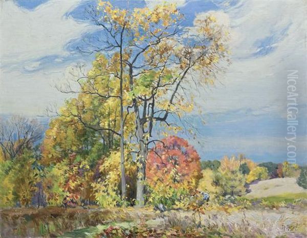 Autumn With Wind Blown Clouds Oil Painting by Mathias Joseph Alten