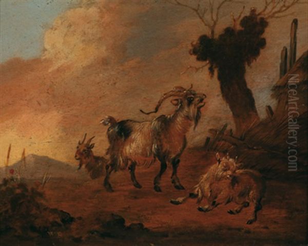 Drei Ziegen In Einer Landschaft Oil Painting by Willem Pietersz Buytewech