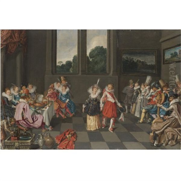 A Banqueting Scene With An Elegant Couple Dancing by Willem Pietersz Buytewech