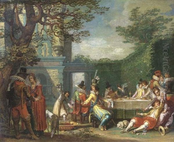 A Merry Company Feasting In An Elegant Garden Oil Painting by Willem Pietersz Buytewech