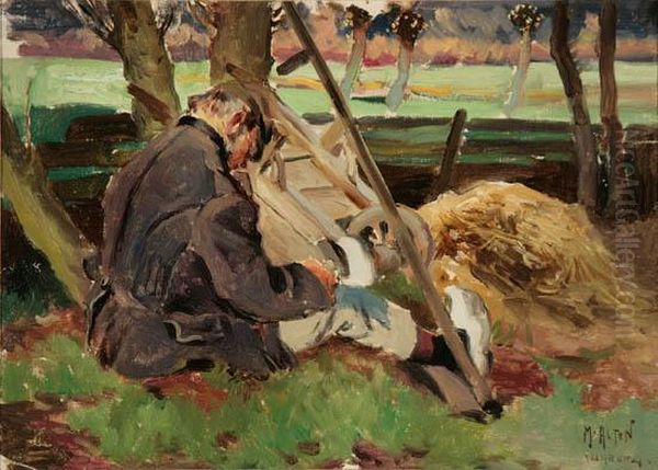 Repairing Awheelbarrow, Voorburg Oil Painting by Mathias Joseph Alten