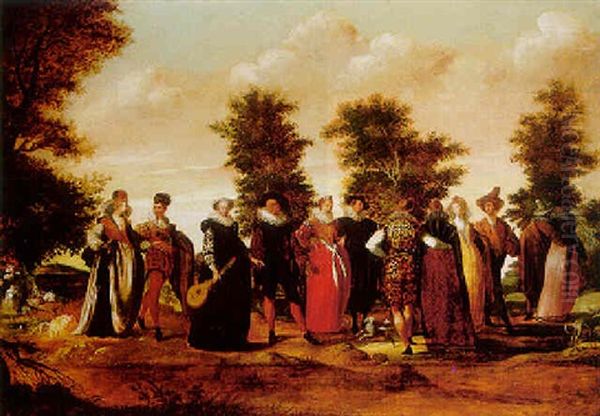 Elegant Couples Promenading In A Landscape Oil Painting by Willem Pietersz Buytewech