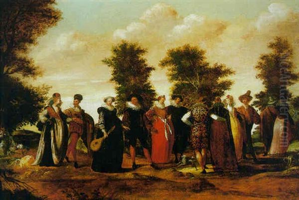 Elegant Couples Promenading In A Landscape Oil Painting by Willem Pietersz Buytewech