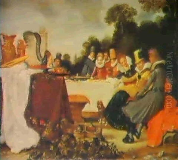 Elegant Figures At A Banquet Table In A Landscape Oil Painting by Willem Pietersz Buytewech